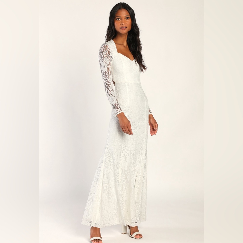 LULUS Dress Medium White Wedding Loving Luxuriously Backless Mermaid Maxi Dress
